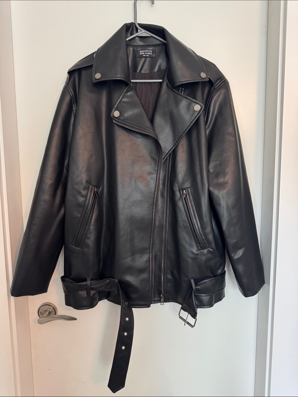 Brunette The Label Black Faux Leather Oversized Moto Jacket | S/M